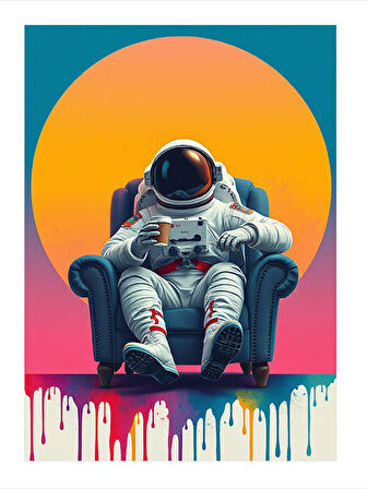 Astronot Oturuyor Model Ahşap Tablo