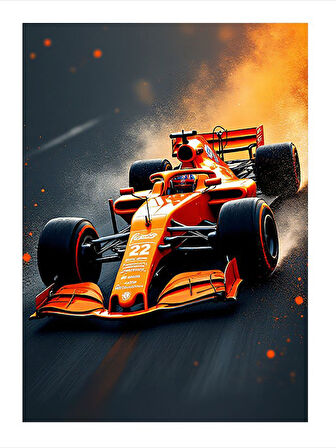 Turuncu Formula 1 Arabası Modern Ahşap Tablo
