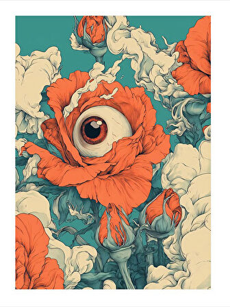 Çiçek Ve Göz Çizimi Hediyelik Ahşap Tablo