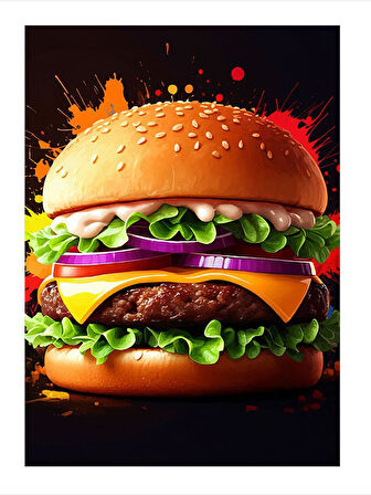 Lezzetli Hamburger Çizimi Art Mdf Tablo