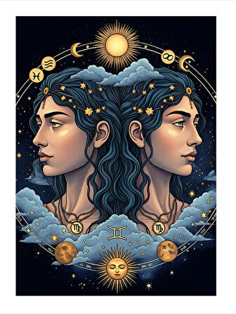 İkizler Burcu Figürü Art Mdf Poster