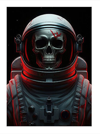 Astronot Kafatası Figürü Desenli Mdf Tablo