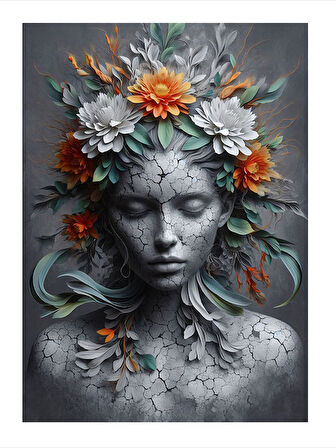 Çiçek Taçlı Kadın Heykeli Model Mdf tablo