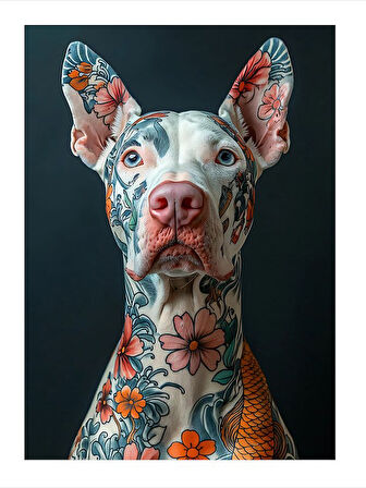 Çiçek Desenli Köpek Art Mdf Tablo