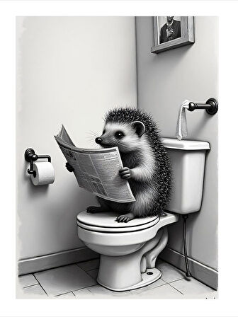 Gazete Okuyan Kirpi Desenli Ahşap Tablo