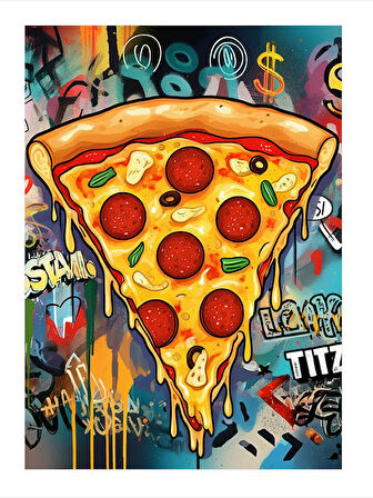 Lezzetli Pizza Çizimi Dekoratif Mdf Tablo