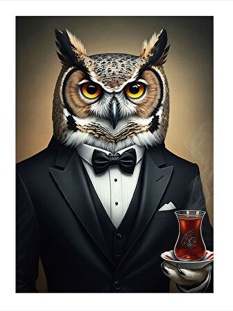 Şık Smokinli Baykuş Art Mdf Poster