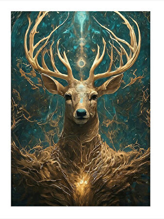 Işıklı Geyik Çizimi Art Mdf Poster