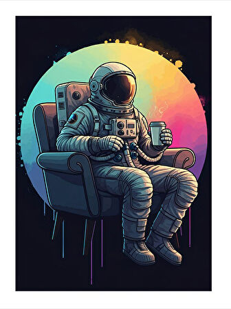 Astronot Oturuyor Desenli Ahşap Tablo