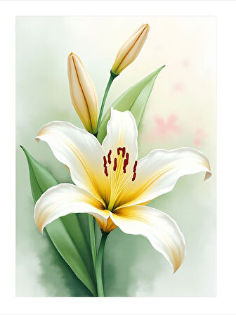 Beyaz Zambak Çiçeği Mdf Tablo