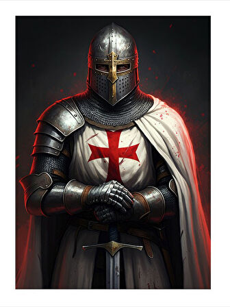 Haçlı Şövalye Figürü Desenli Ahşap Tablo