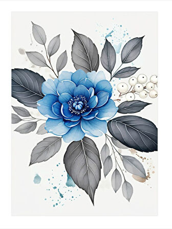 Mavi Çiçek Deseni Dekoratif ahşap Tablo