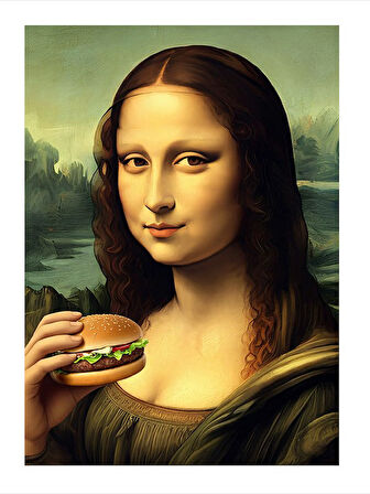 Hamburger Yiyen Mona Lisa Tasarım Mdf Tablo