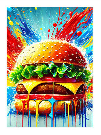Renkli Hamburger Sanatı Tasarım Ahşap Tablo