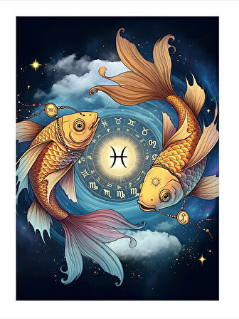 Balık Burcu Çizimi Desenli Mdf Tablo