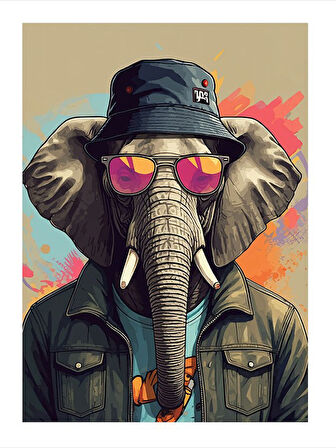 Şapkalı Fil Çizimi Tasarım Mdf Tablo