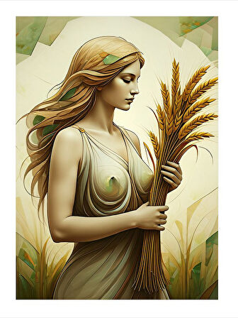 Tahıl Tutan Kadın Figürü Modern Ahşap Tablo