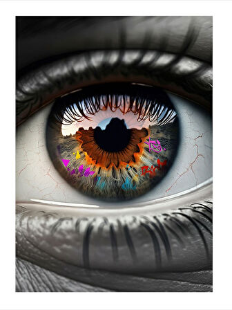 Renkli Göz Detayı Desenli Ahşap Tablo