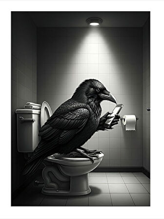 Tuvalette Karga Mizahı Tasarım Mdf Tablo
