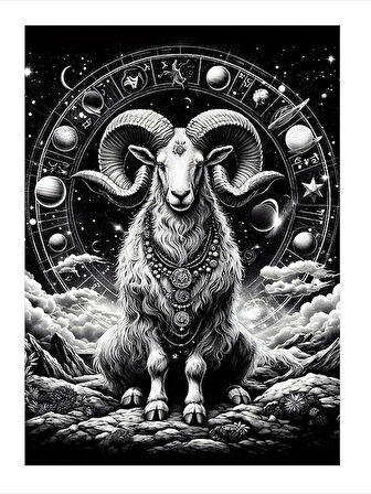 Koç Burcu Tasviri Modern Ahşap Tablo