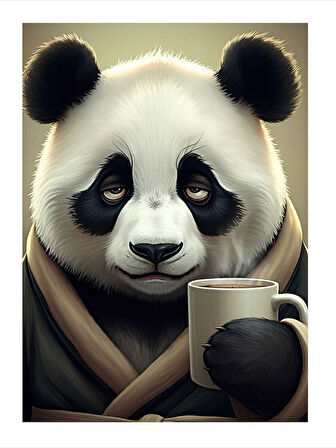 Kahve İçen Panda Mdf poster