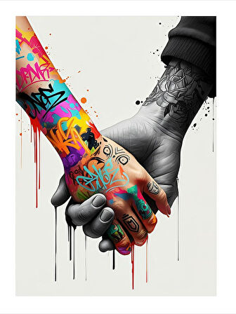 Renkli El Ele Tutuşma Modern Ahşap Tablo