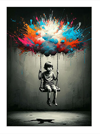 Soyut Çocuk Ve Renk Patlaması Art Mdf Poster