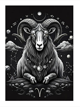 Koç Burcu Tasviri Tasarım Ahşap Tablo
