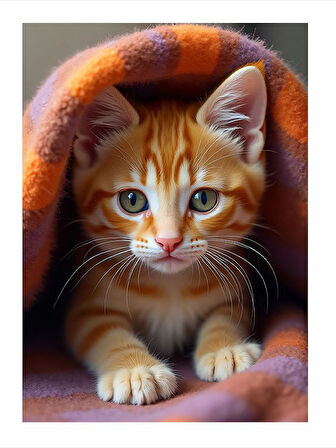 Battaniye Altında Yavru Kedi Hediyelik Mdf Tablo