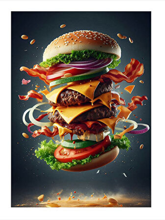 Katlı Hamburger Çizimi Mdf Tablo