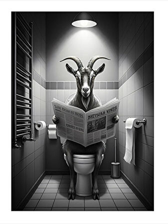 Tuvalette Gazete Okuyan Keçi Art Mdf Tablo