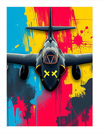Renkli Savaş Uçağı Modern Mdf Tablo