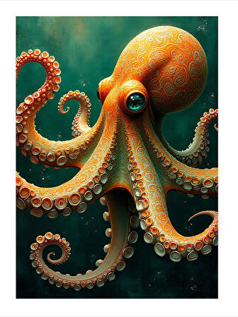 Dev Ahtapot Çizimi Tasarım Ahşap Tablo