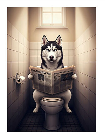 Tuvalette Gazete Okuyan Kurt Hediyelik Ahşap Tablo