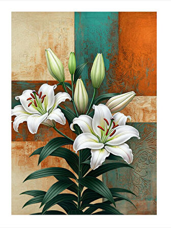 Beyaz Zambaklar Desenli Mdf Tablo