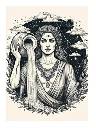 Antik Tanrıça Çizimi Art Mdf Poster