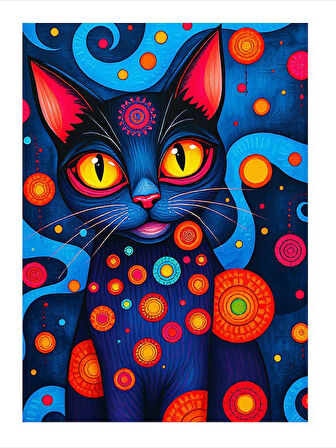 Renkli Soyut Kedi Mdf poster