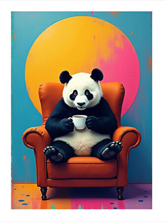 Koltuğunda Oturan Panda Dekoratif ahşap Tablo