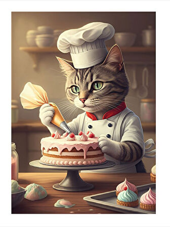 Pastacı Kedi Şef Art Mdf Tablo