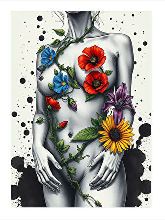 Çiçekli Vücut Sanatı Dekoratif ahşap Tablo
