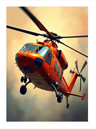 Turuncu Kurtarma Helikopteri Tasarım Mdf Tablo