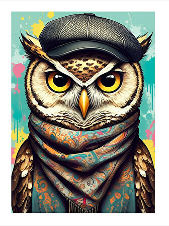 Şapkalı Baykuş Portresi Mdf Tablo