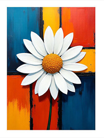 Beyaz Papatya Çizimi Desenli Ahşap Tablo