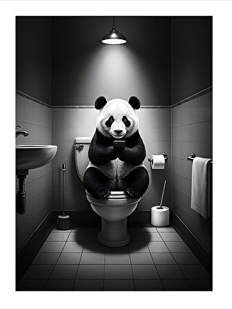 Tuvalette Oturan Panda Model Mdf tablo