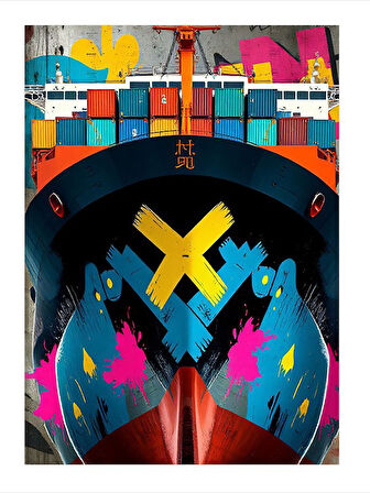 Renkli Kargo Gemisi Model Ahşap Tablo