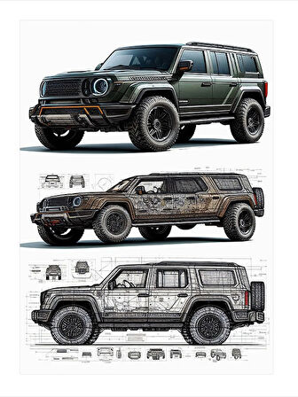 Arazi Aracı Çizimi Hediyelik Ahşap Tablo