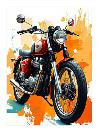 Kırmızı Retro Motosiklet Dekoratif ahşap Tablo