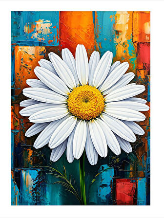 Beyaz Papatya Çizimi Dekoratif Mdf Tablo