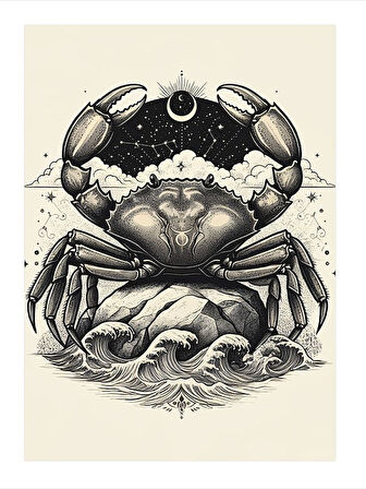 Yengeç Burcu Çizimi Art Mdf Poster