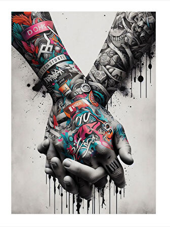 Soyut Renkli Eller Model Ahşap Tablo